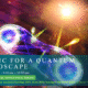 For decoration only. Abstract image, courtesy of Professor Mehul Malik at Heriot-Watt University. The image is a graphic representation of two photons that are bound together against a backdrop of light. At the bottom of the image there is a banner with practical information about the event, including the title, date and venue.