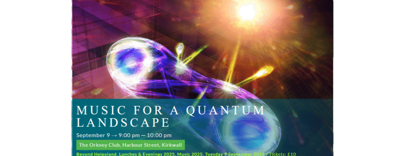 For decoration only. Abstract image, courtesy of Professor Mehul Malik at Heriot-Watt University. The image is a graphic representation of two photons that are bound together against a backdrop of light. At the bottom of the image there is a banner with practical information about the event, including the title, date and venue.